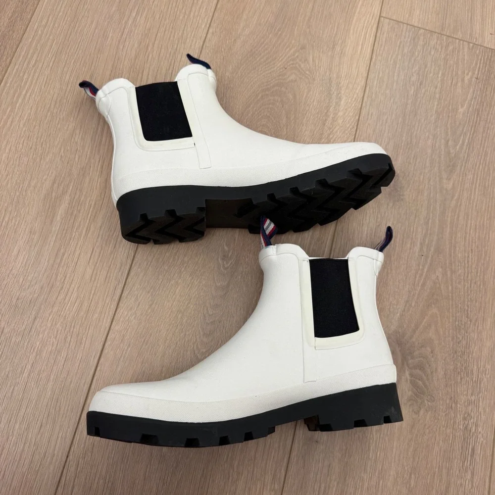 SeaVees Bolinas Off Shore Boot White Salt Rubber Rain Boots Womens 9 Chelsea Lug
